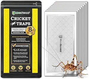 MaxGuard Extra Large Cricket Traps (8 Traps) | Non-Toxic Extra Sticky Glue Board Pre-Baited Cricket Attractant Trap &amp; Kill House Crickets, Insects, Spiders, Bugs