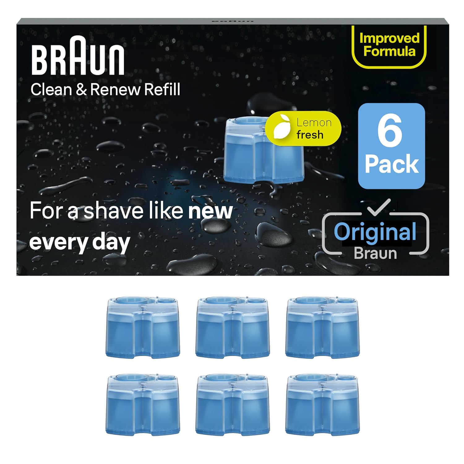 Braun Clean & Renew Refill Cartridges CCR, Replacement Shaver Cleaner Solution for Clean&Charge Cleaning System, Pack of 6