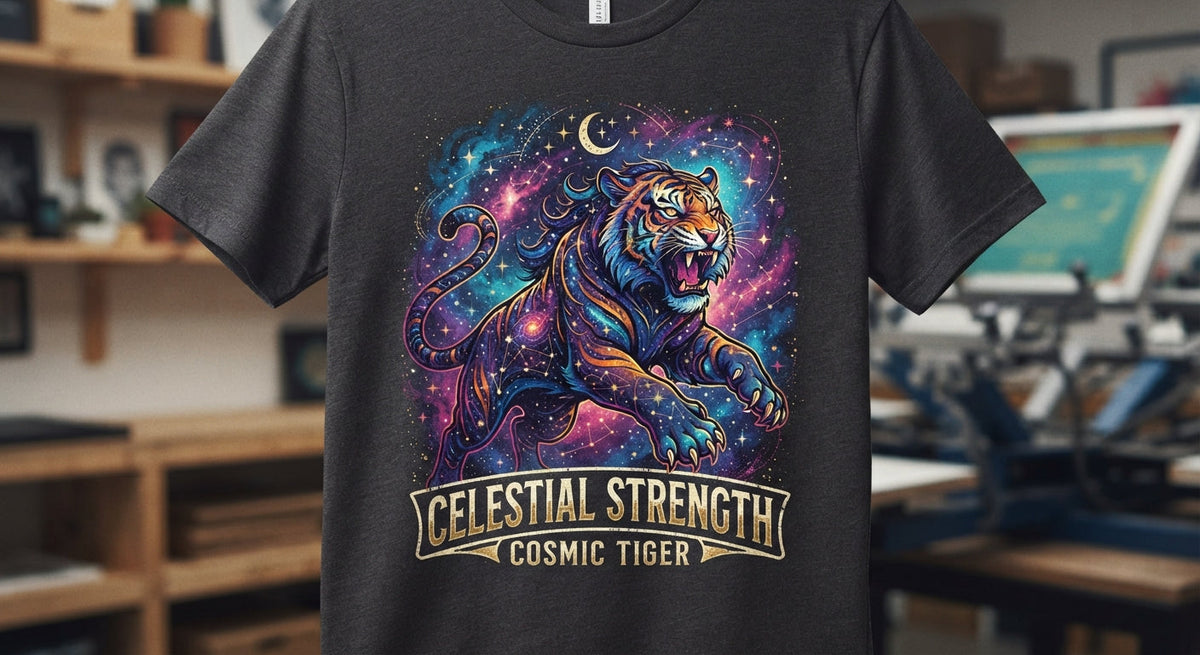 Cosmic Tiger T-Shirt Graphic - Celestial Strength Galaxy Tiger Digital Print Design for Apparel &amp; Merchandise