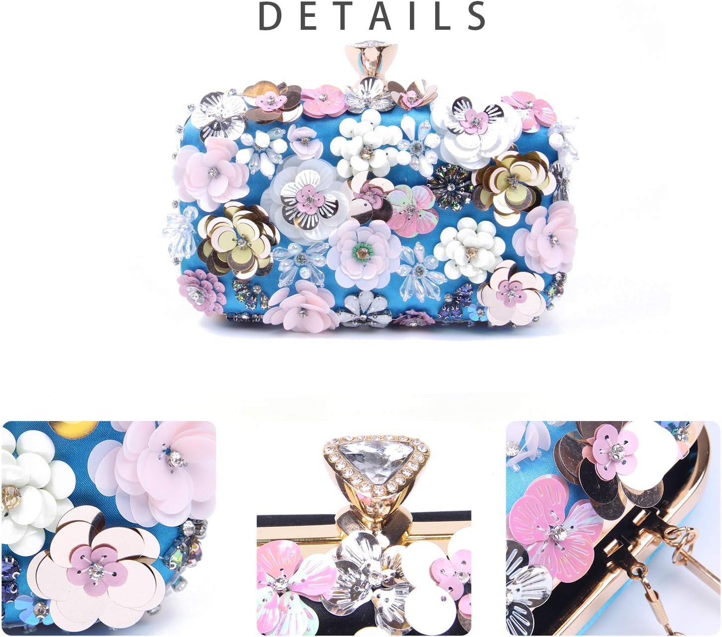 Women Clutches Flower Evening Handbag Chain Strap Shoulder Bag