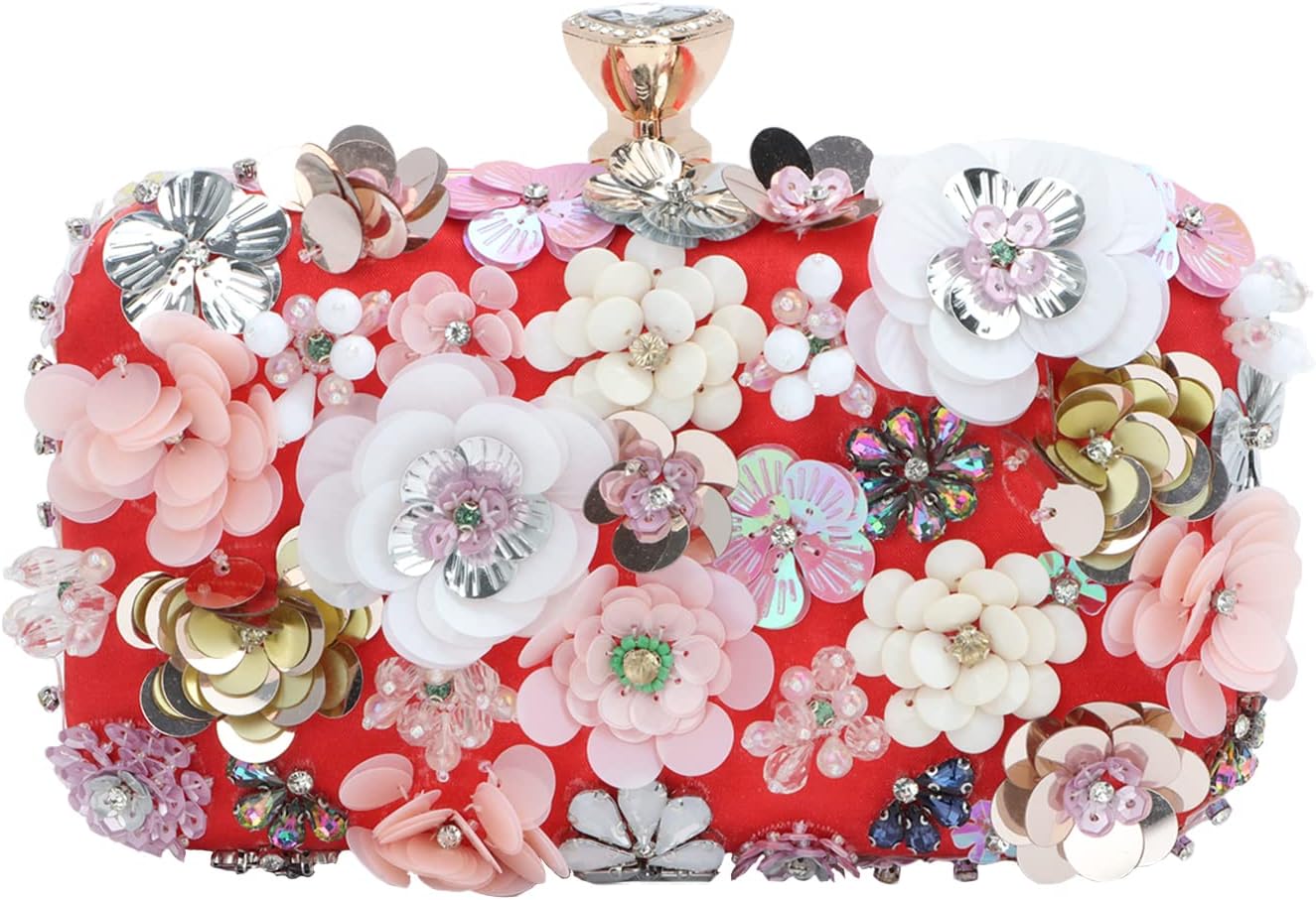 Women Clutches Flower Evening Handbag Chain Strap Shoulder Bag