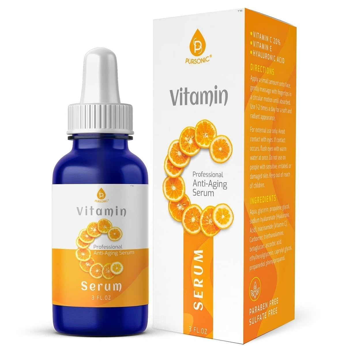 Pursonic Vitamin C Professional Anti-Aging Serum – 3 fl oz (90ml) Brightening &amp; Skin Repair by Pursonic